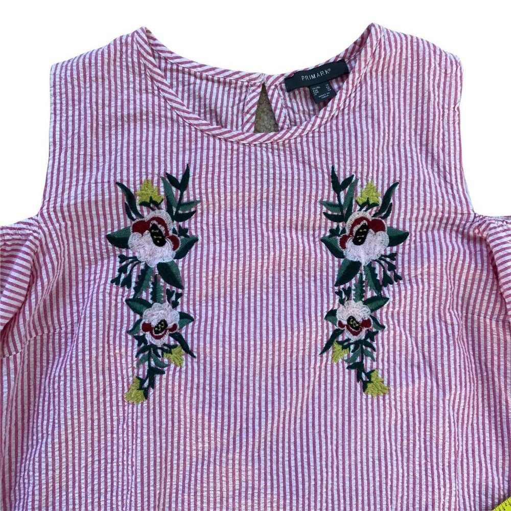 Primark Dress Mini Cold Shoulder Ruffled Seersucker Floral Embroidered Womens 10 - Picture 8 of 10